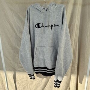 Champion Reverse Weave Yarn Dye Pullover Gray Sweatshirt Hoodie Size XL